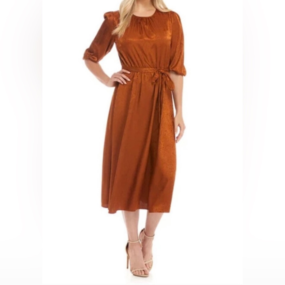 Sandra Darren Rust Snakeskin Midi Dress